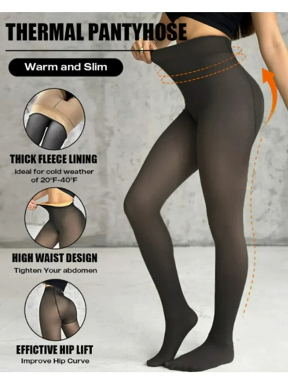 ChicMe Fleece Lined Tights Sheer Fake Translucent Thermal High Waist Pantyhose T